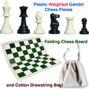 Plastic Weighted Gambit Chess Set, Folding Board and Drawstring Bag