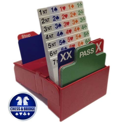 Bid Buddy - Set of 4 Bridge Bidding Boxes with Bidding Cards - Red