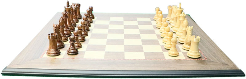 Alban 3.75" Acacia Chess Set Combination (3.75" Alban Pieces, LCC 50mm Board, Large Box)