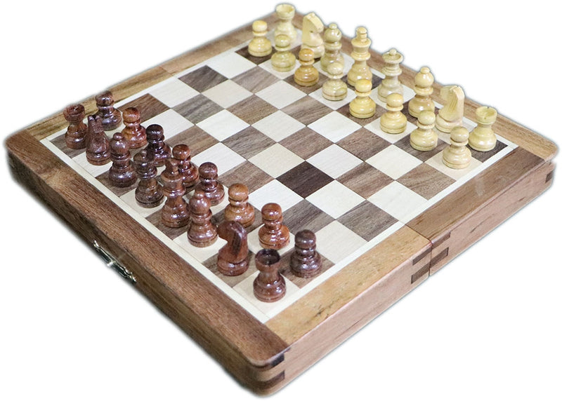 Smyslov Wooden Folding Magnetic Travel Chess Set (7''x 3.5")