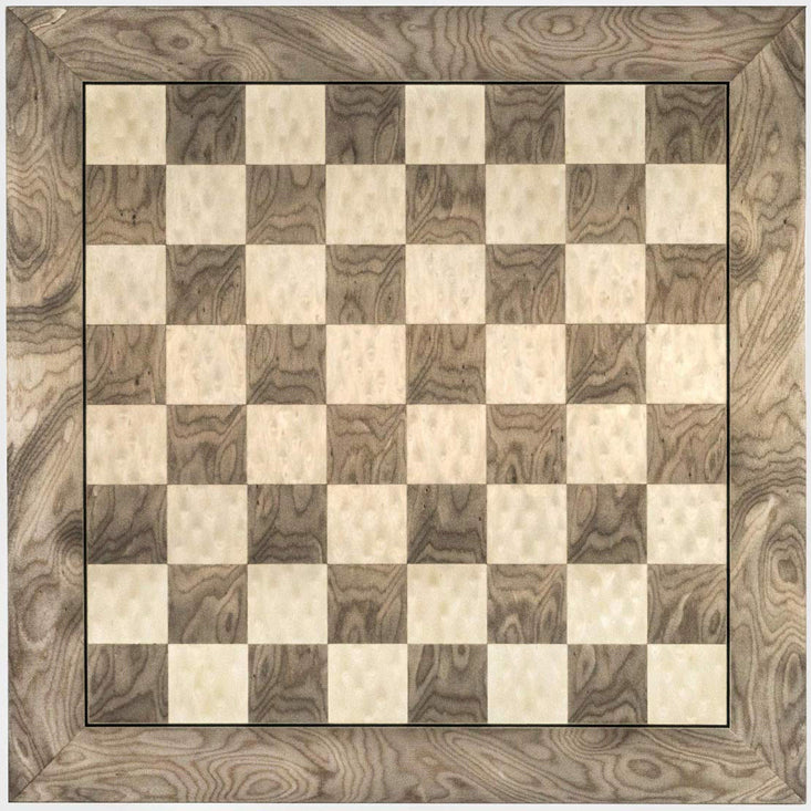 High Gloss Grey Ash Burl and White Erable Chess Board