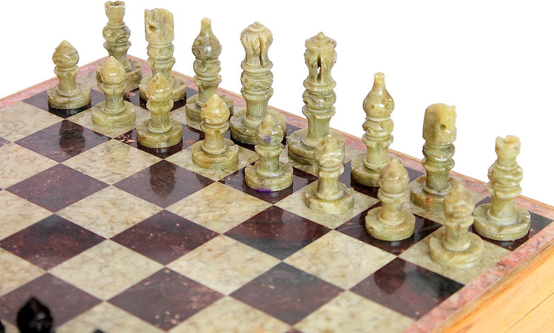 Stone Chess Set with Wooden Board Box (12 x 12")