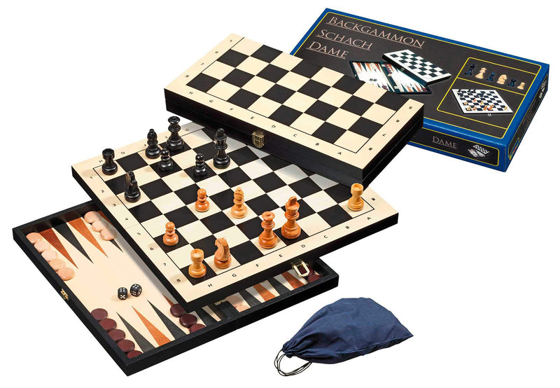 Wooden Chess, Draughts and Backgammon Set - Large