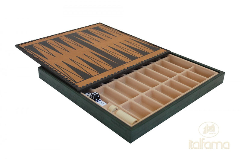Italfama Gold & Green Leatherette Chess, Checkers & Backgammon Cabinet Board
