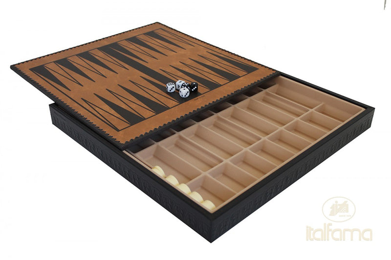 Italfama Gold & Black Leatherette Chess, Checkers & Backgammon Cabinet Board