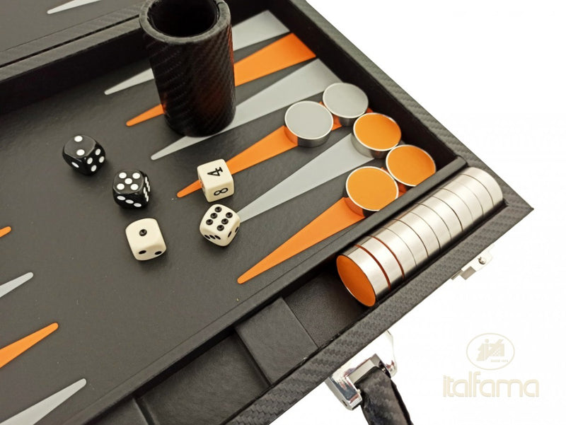 Italfama Carbon Black/Orange Leatherette Folding Backgammon Set