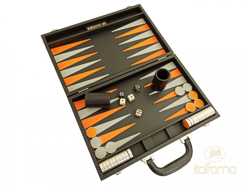 Italfama Carbon Black/Orange Leatherette Folding Backgammon Set