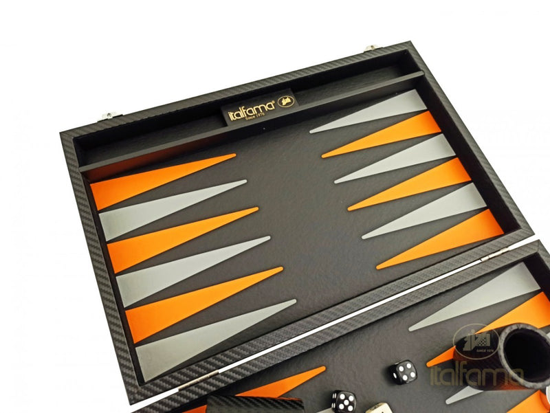 Italfama Carbon Black/Orange Leatherette Folding Backgammon Set