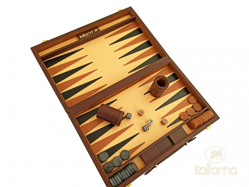 Italfama Brown Leatherette Folding Backgammon Set