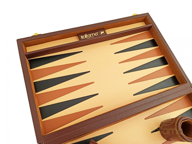 Italfama Brown Leatherette Folding Backgammon Set