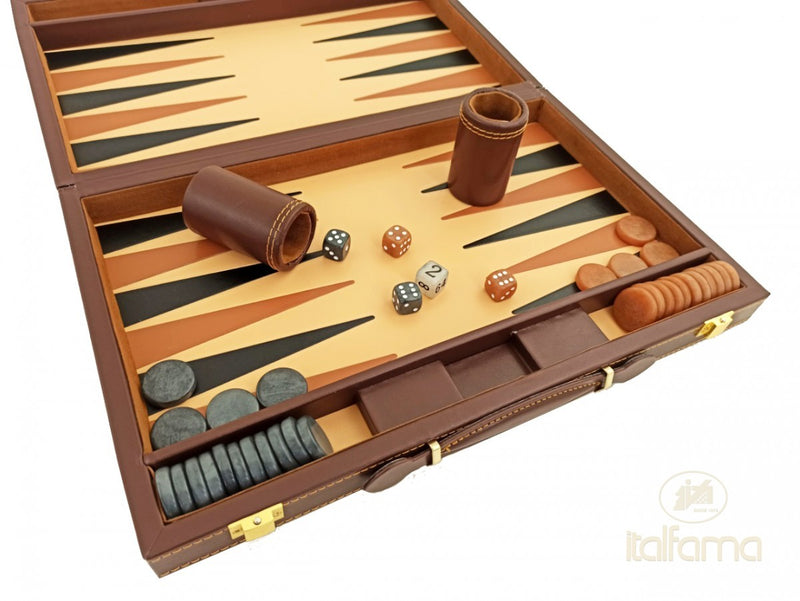 Italfama Brown Leatherette Folding Backgammon Set