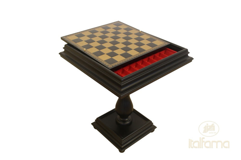 Italfama Black Lacquered Tilia Wood Chess & Games Table