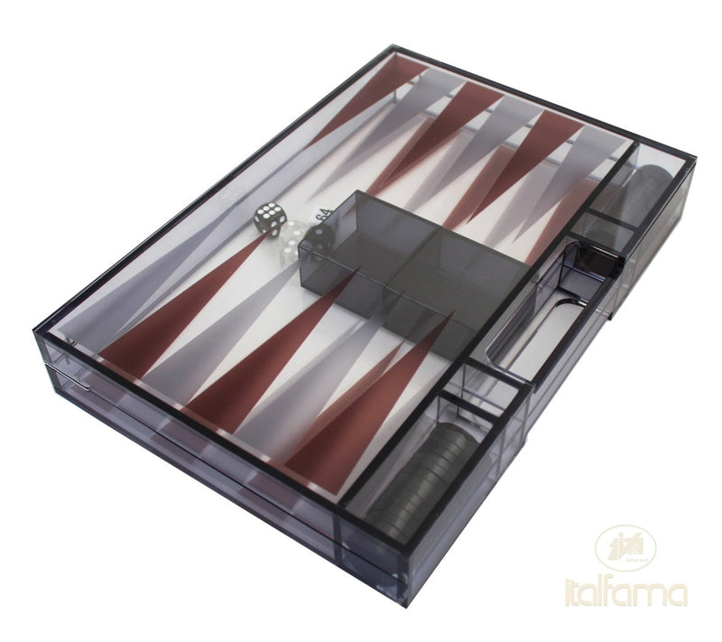 Italfama Plexiglass Translucent Grey Folding Backgammon Set