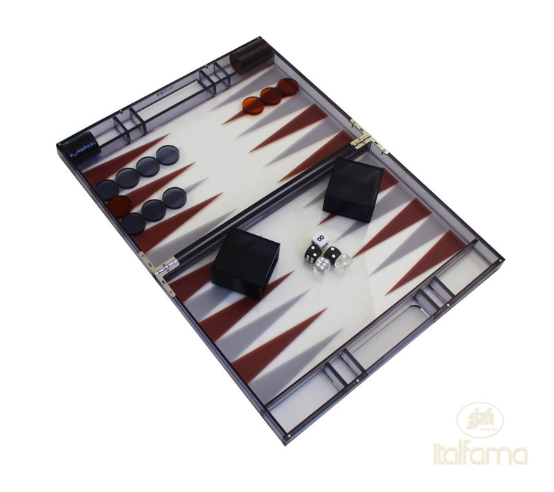 Italfama Plexiglass Translucent Grey Folding Backgammon Set