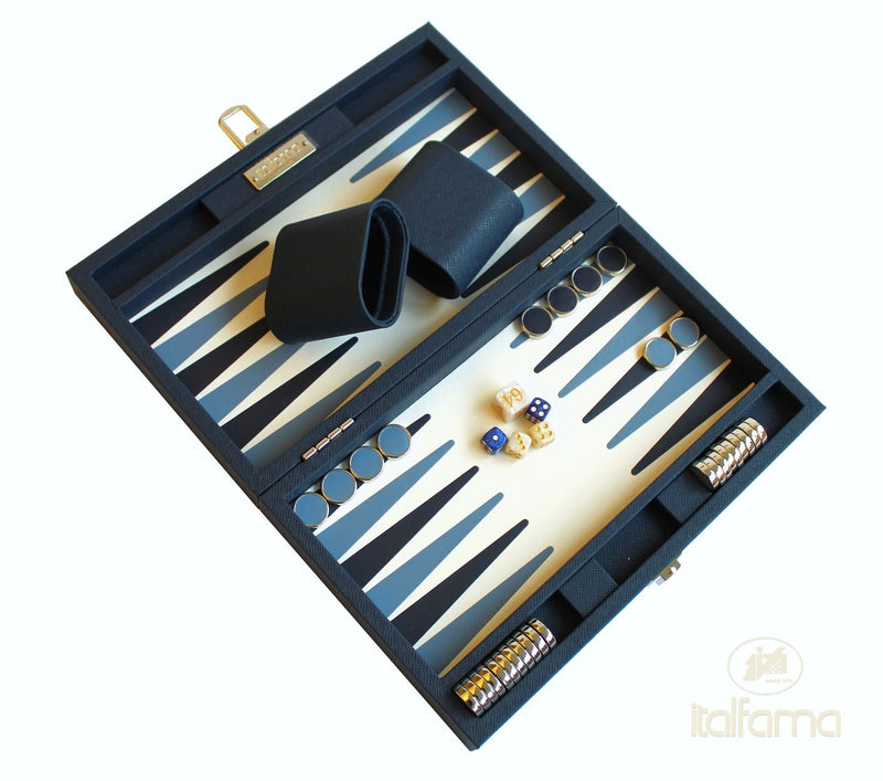 Italfama Folding Leatherette Backgammon Set - Blue/White
