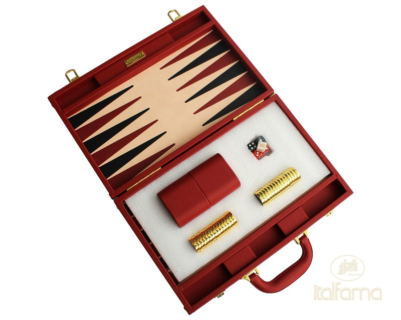 Italfama Deluxe Folding Leatherette Backgammon Set - Red/Black