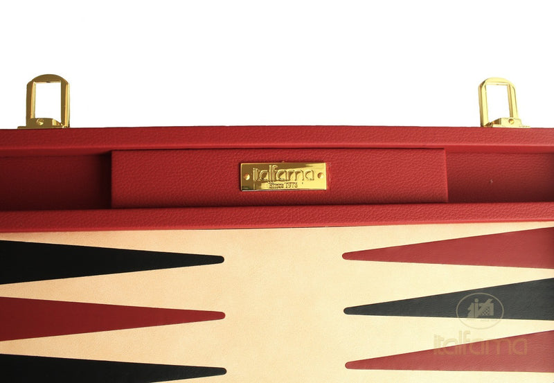 Italfama Deluxe Folding Leatherette Backgammon Set - Red/Black