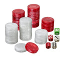 Backgammon Counters/Checkers Pieces - Red/White with Dice