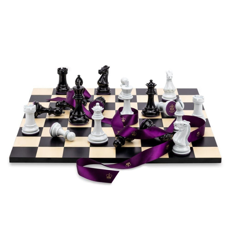 Purling Bold Chess Set Metallic Black & Arctic Shadow with Maple Board