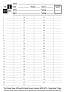 A black and white traditional chess scoresheet - A5 sized (21cm x 14.85cm) to record a game. Space for player names, ratings, event information, result, etc.