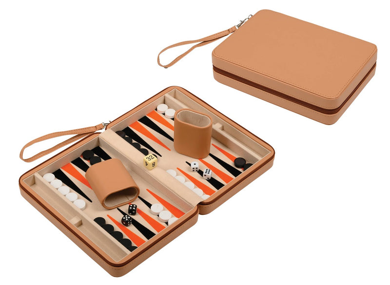 Travel Faux Leather Case Magnetic Backgammon Set