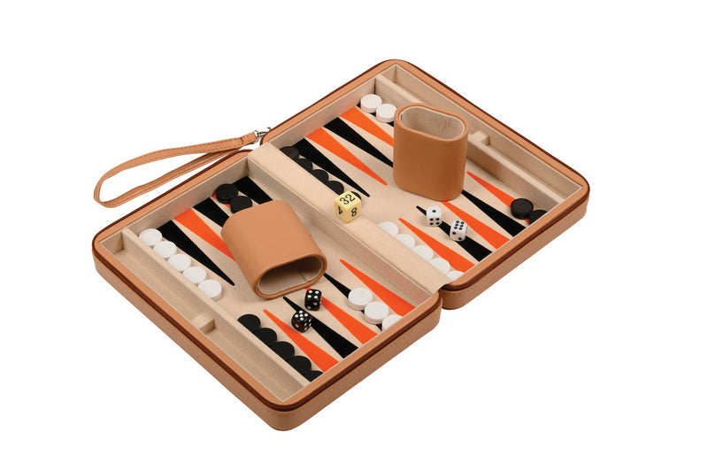 Travel Faux Leather Case Magnetic Backgammon Set