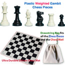 Plastic Weighted Gambit Chess Set, Deluxe Silicone Mat and Drawstring Bag