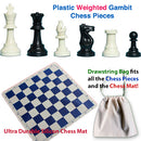 Plastic Weighted Gambit Chess Set, Deluxe Silicone Mat and Drawstring Bag