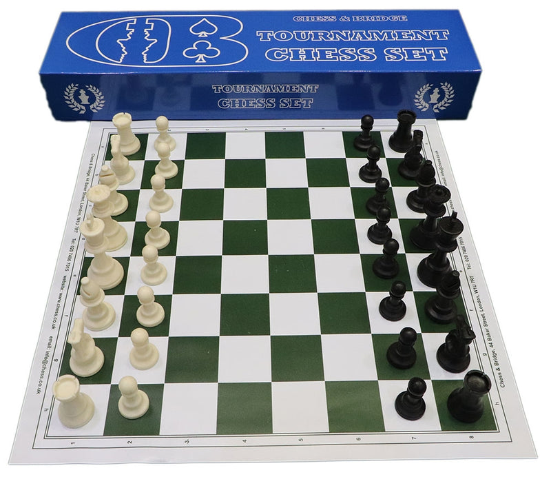 Tournament Chess Set Box (Plastic Gambit Pieces, Roll-Mat, Magnetic Clasp Box)