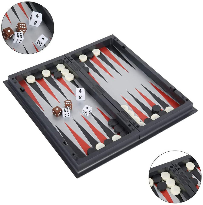 Folding Magnetic Plastic Chess, Draughts and Backgammon Set
