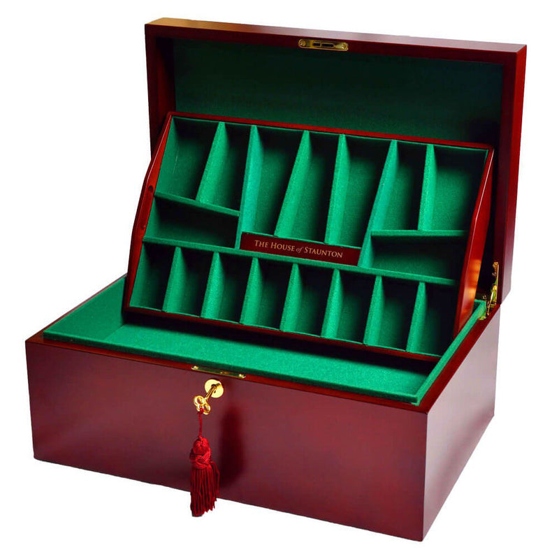 Deluxe Red Burl Fitted Coffer Chess Box