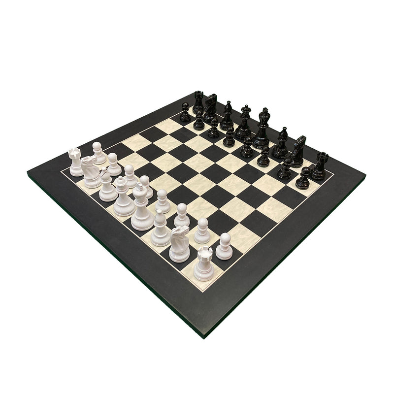 Lacquered Staunton Black & White Chess Set (Board & Pieces)