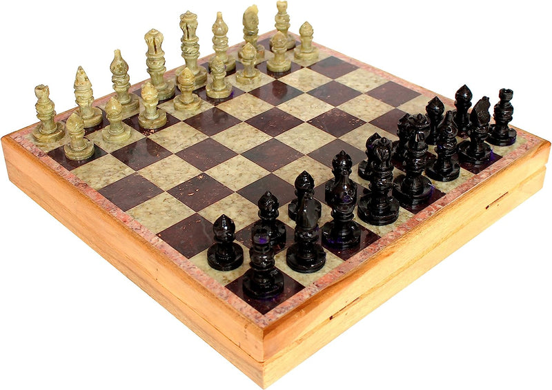 Stone Chess Set with Wooden Board Box (12 x 12")