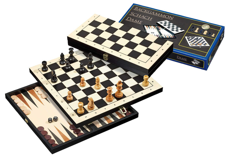 Wooden Chess, Draughts and Backgammon Set - Small